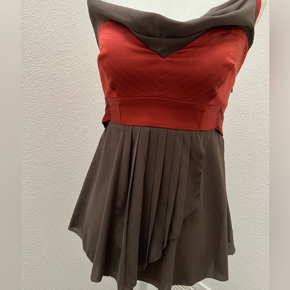 Rare Nicole Miller Collection Bustier Silk Top in Sienna and Taupe - Picture 3 of 14